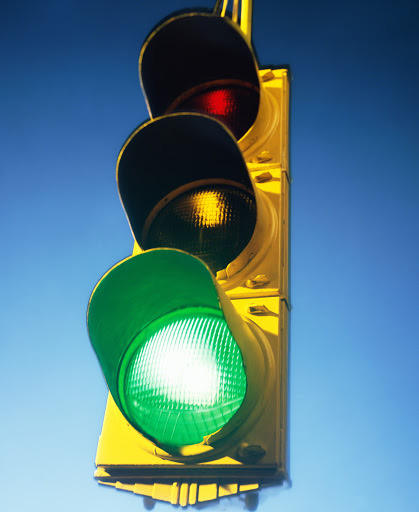 Traffic lights, green light illuminated, close-up